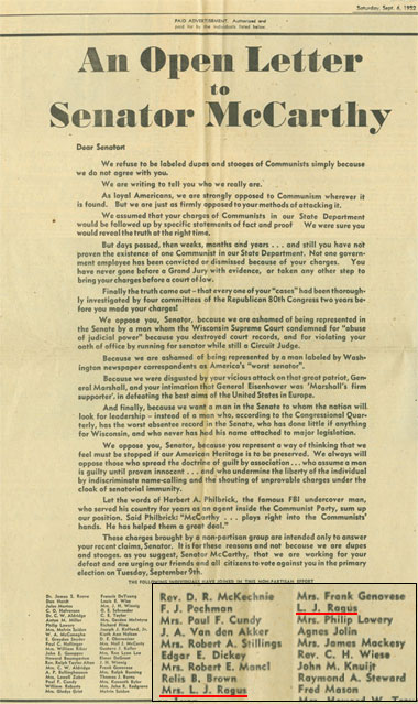 Open Letter to Senator Joseph McCarthy